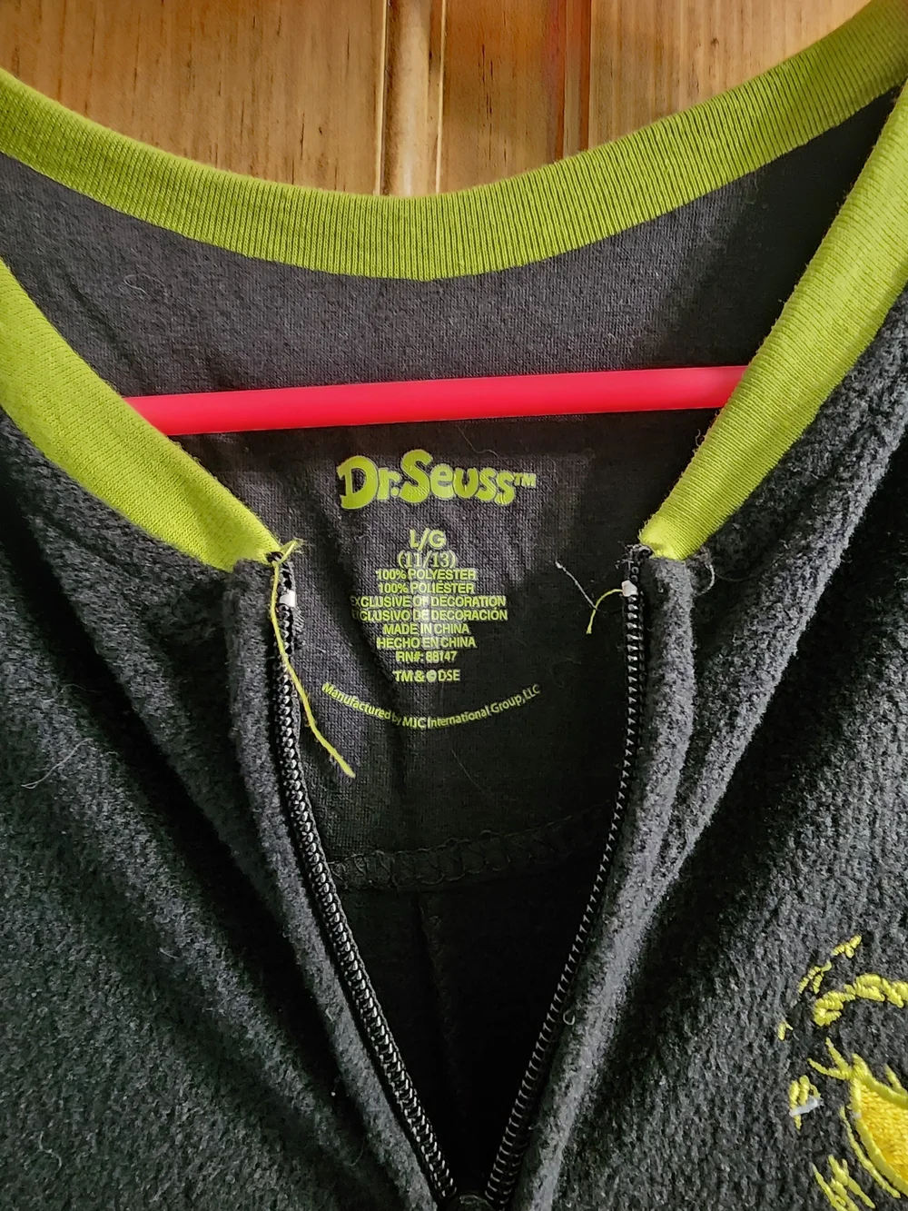 Dr. Seuss Grinch Black One-Piece Footie Pajamas with Lime Green Accents